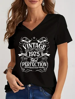 Harajuku Fashion Vintage 1974/1975 Total Perfection Black Tshirt Spring Short Sleeves Women Tee Casual Loose Years Style Shirts 1