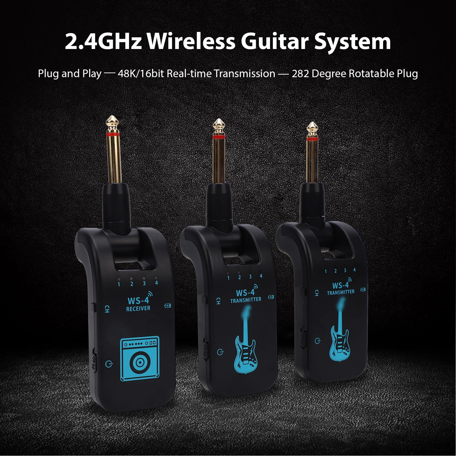 2.4G Wireless Guitar System Guitar Transmitter Receiver Set for Electric Guitar Bass 48K/16bit Real-time Transmission