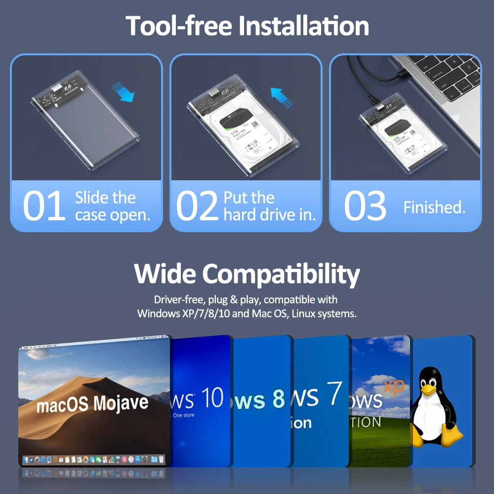 HDD Enclosure High Speed Case USB 3.0 For 2.5 Inch SATA2 3 Hard Drive Box Mobile HDD Case With Cable Support 6TB