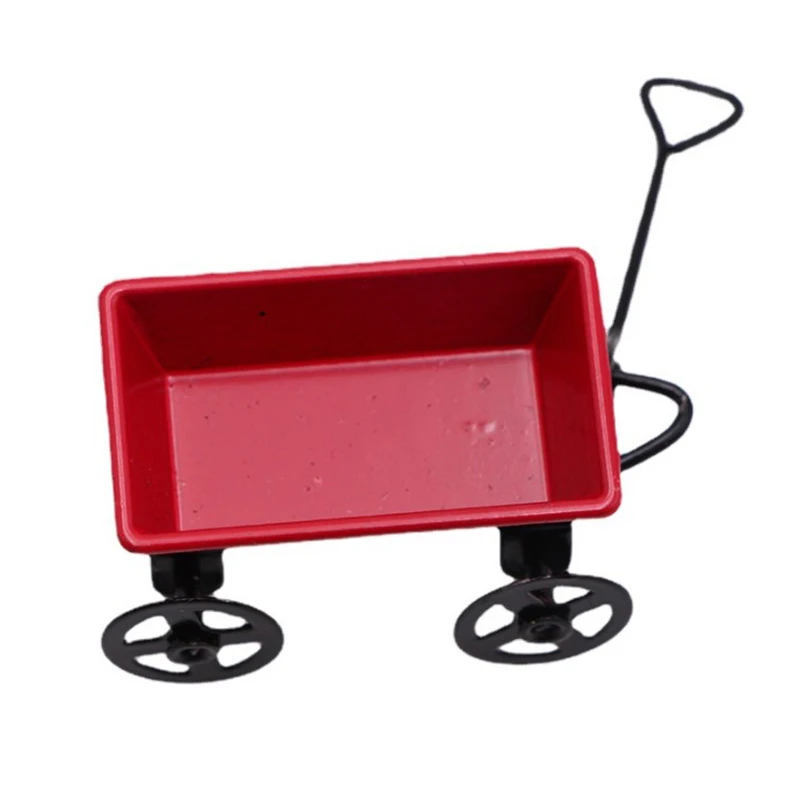 금속 빨간색 소형 풀링 카트, 1:12 미니 귀여운 인형 집 장난감 선물 장식, 미니어처 정원 가구 액세서리