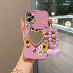 Butterflies Fluttering Phone Case Set with Lanyard & Stand - 3 - Piece Bundle for Realme C65 5G (PURPLE)