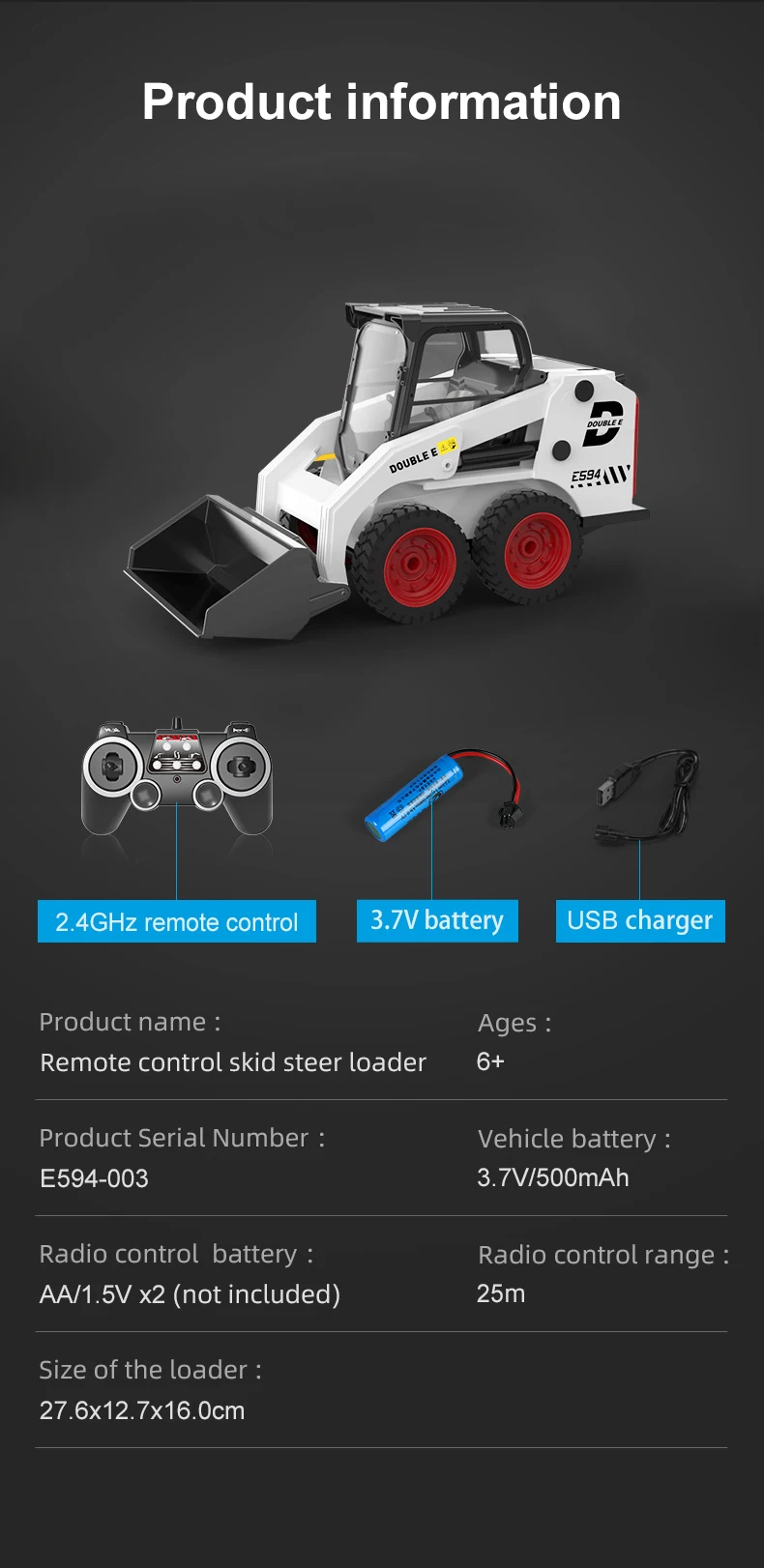 Sf7a7a8a1db874cd88590d1f2646b0e75n DOUBLE E E594 RC Truck Slip Loader 1:14 Tractor Car Models Bulldozer Excavator Zdalnie sterowane pojazdy inżynieryjne Zabawki dla dzieci