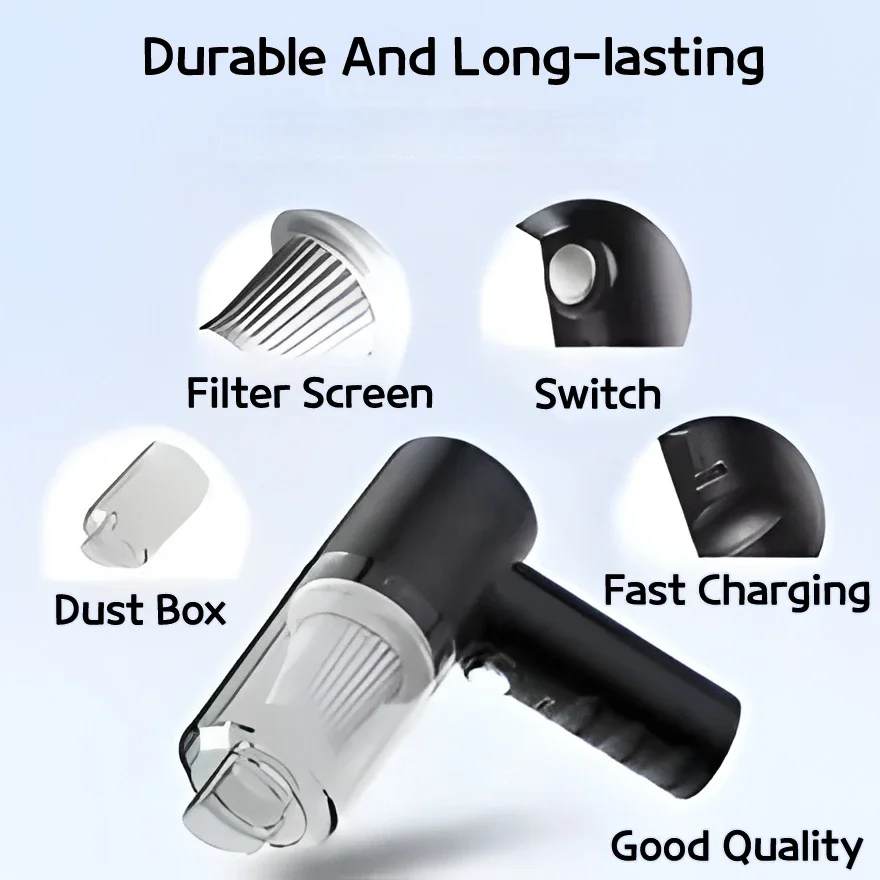 Black ABS Handheld Vacuum Cleaner with HEPA Filter for Car and Home