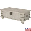 Reclaimed Solid Pine Coffee Table Distressed Finish Whitewash 2 Handles Metal Accents Residential Use Durable Design 350 lbs 1