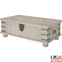 Reclaimed Solid Pine Coffee Table Distressed Finish Whitewash 2 Handles Metal Accents Residential Use Durable Design 350 lbs 1