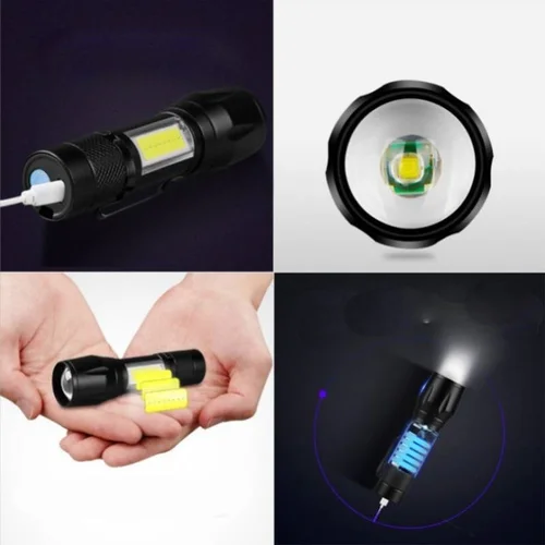 미니 휴대용 USB 충전 COB 사이드 라이트 줌 텔레스코픽 포커싱 방수 램프, 야외 조명 손전등, 1PC 3