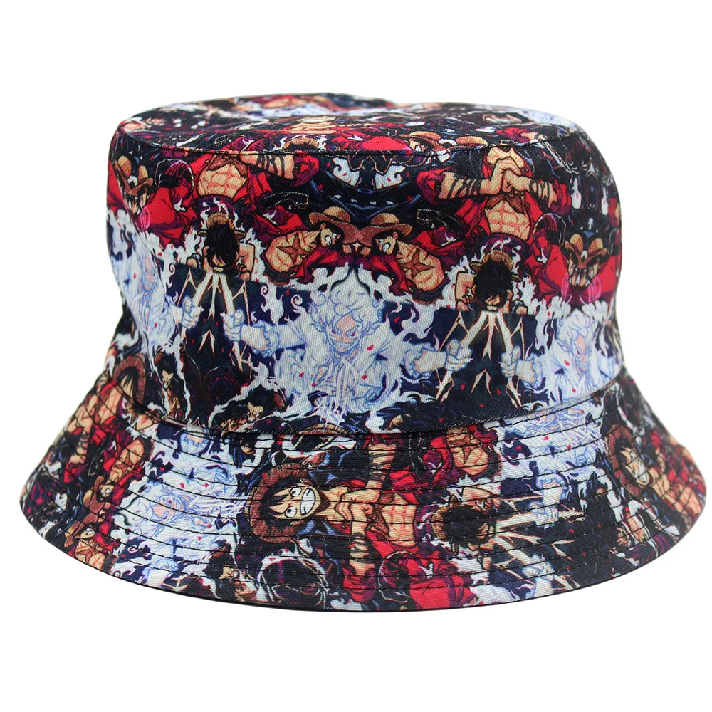 

Japanese Anime Peripheral One Piece Printed Fisherman Hat One Piece Luffy Cartoon Sun Hat Male and Female Couple Hat