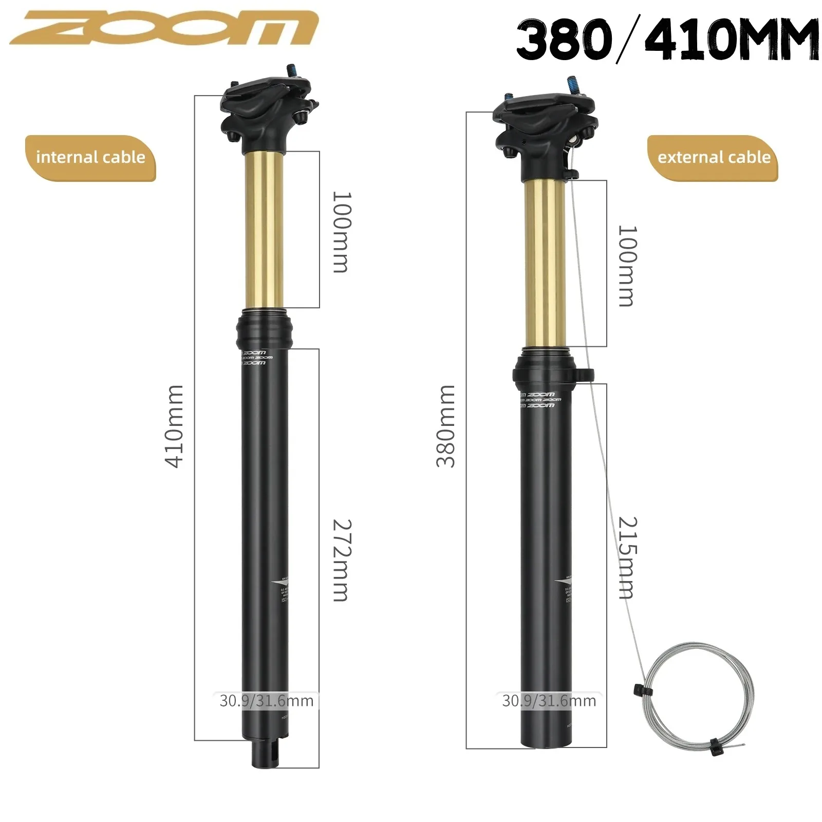 

ZOOM MTB Bike Lift Seat Post Bicycle Dropper Seatpost 30.9/31.6mm 100mm Travel Inner/Outer Wire Control Mountain Bike Seat Tube
