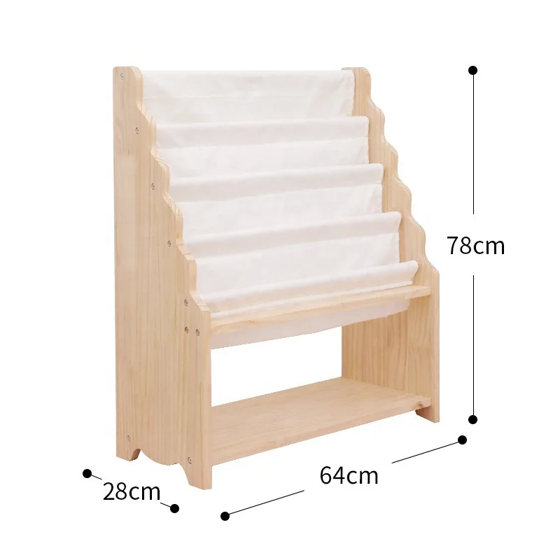 

Bookshelf 4 Shelves Wooden Book Shelf Kids Wooden Sling Canvas Solid Wood Bookcases Book Rack For Children
