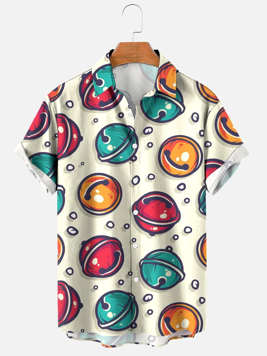 

DUTRIEUX Men's Christmas Bell Print Short Sleeve Shirt