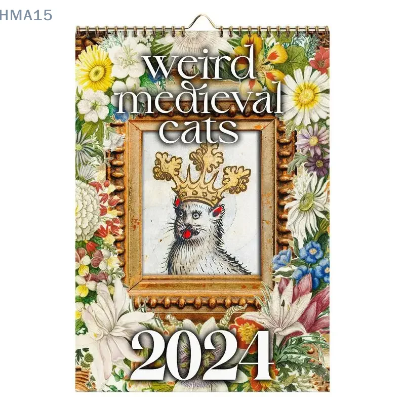 

Календарь для кошки средневековой расцветки, настенный календарь для кошек в средневековом стиле, ежемесячный настенный календарь с изображением кошки, художественные украшения, 2024