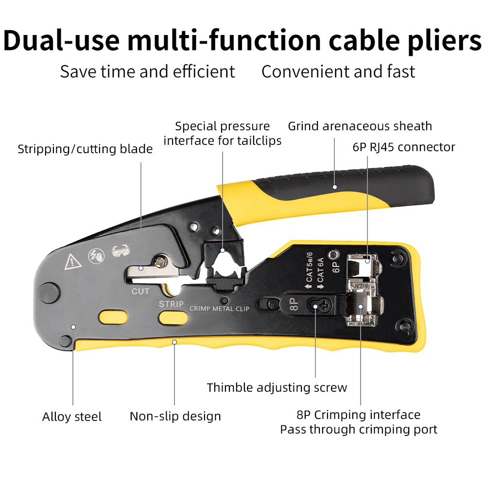 Zoerax Ferramentas Ratcheting Modular Cabo de Dados Crimper Fio Stripper Cortador de Fio para Cat5e Cat6 Cat6a Rj45 Pass-thru Conector - Imagem 6