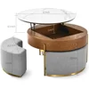 32" L Round Marbling Pattern Slate Coffee Table with Storage 3 Stools Wood Rustic Boho Lift Top Coffee Table Set for Living Room 2