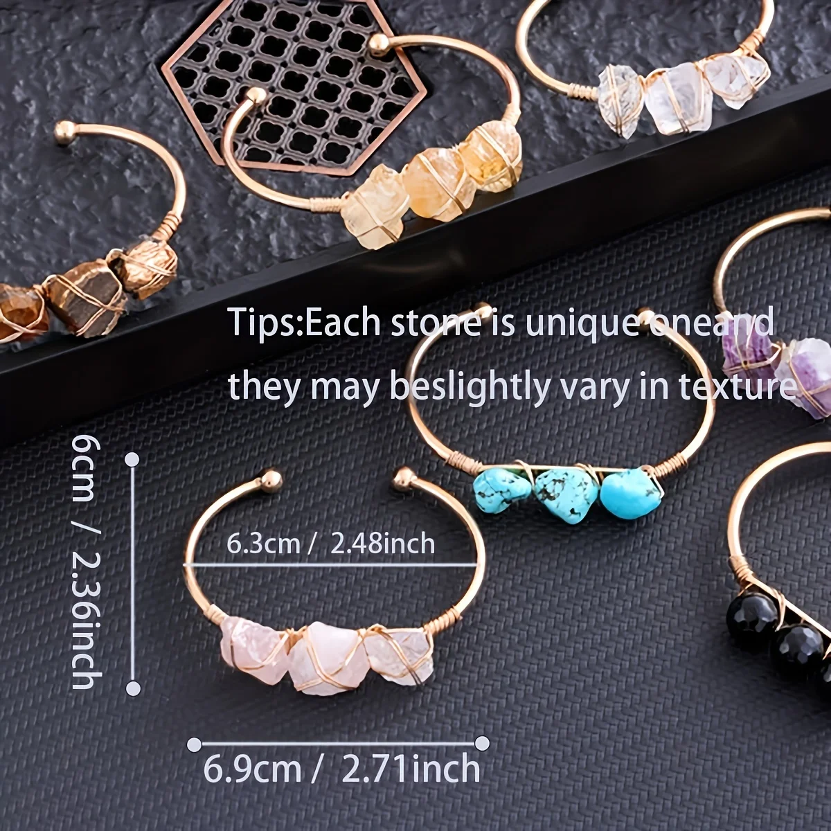 YEEVAA 1pc Natural Crystal Bracelet Irregular Raw Stone Copper Wire Wrapped Chakra Healing Balance Gemstone Bangle Jewelry Gift 2