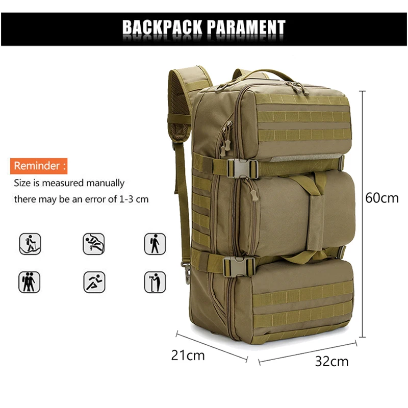 Description Picture 3 of item50L Tactical Travel Backpack Military Waterproof Hiking Rucksack Outdoor Camping Move Bag Climbing Molle System Durable Large