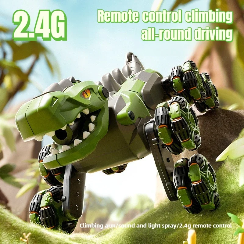 2.4G Children RC Robot Dinosaur Toys 8 Wheels Photoelectric Spray Stunt Action Remote Control Electric Off-road Dogs Kids Gifts