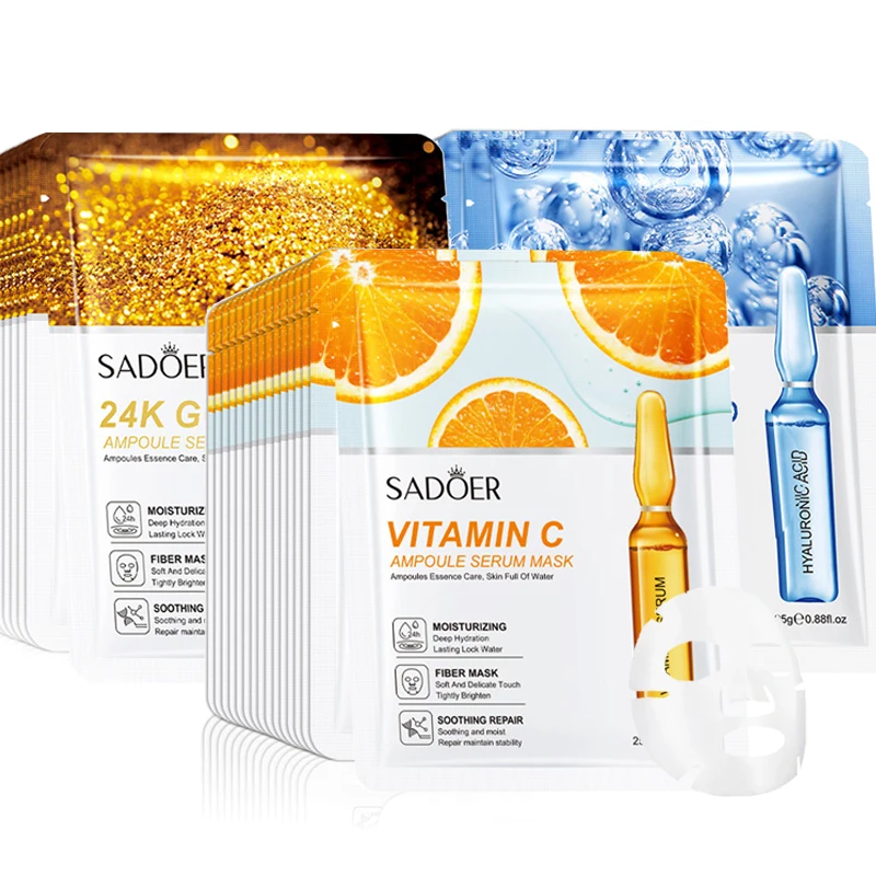 15pcs 24K Gold Hyaluronic Acid Face Mask Facial Firming Moisturizing Brightening Hydrating Facial Masks Skin Care Products