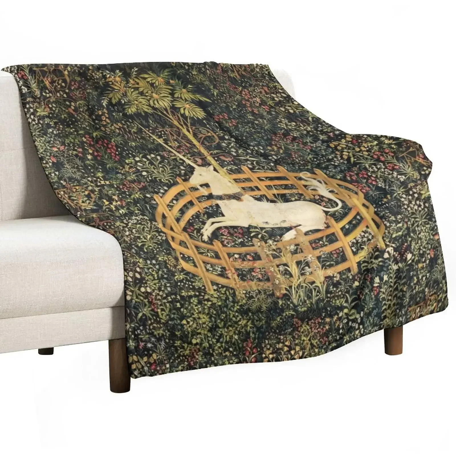 

UNICORN AND GOTHIC FANTASY FLOWERS, GREEN FLORAL MOTIFS Throw Blanket manga Comforter Sofas Blankets