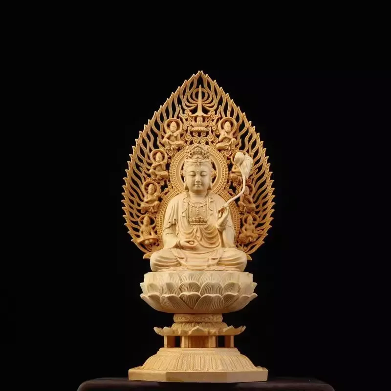 Sacred Solid Wood Sculpture, Medallion, Gautama, Patron Saint of Harmony and Prosperity, Embellishing Feng Shui
