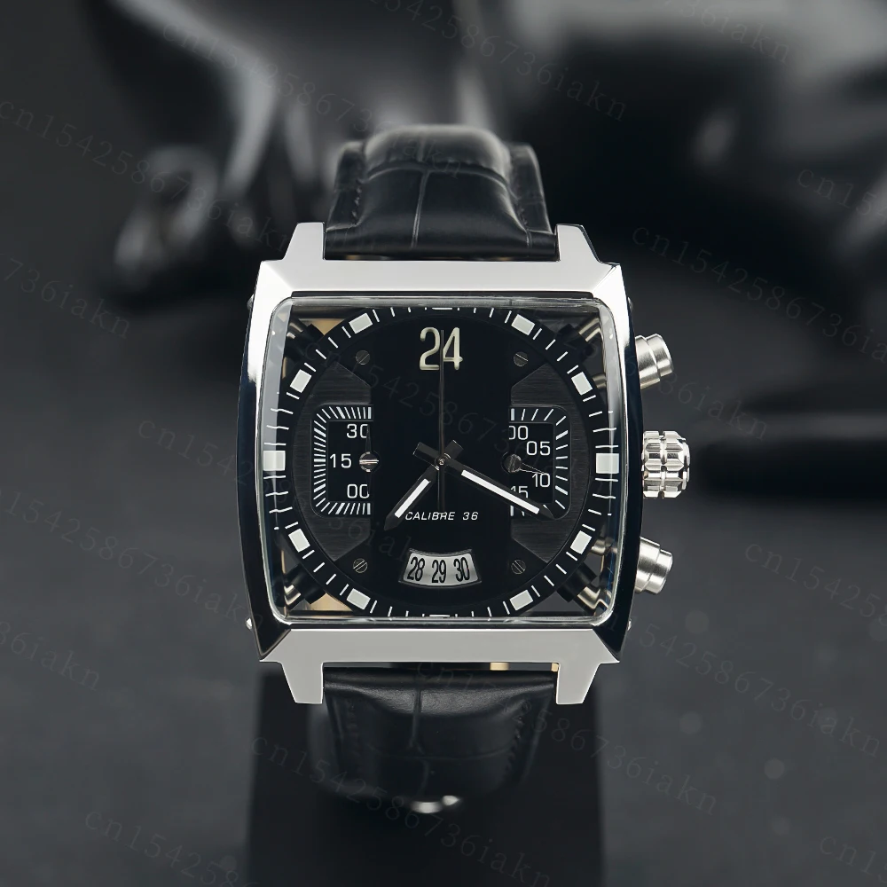 2022Fashion New Men's Color Bar Square Dial Sapphire Mirror Stainless Steel Leather Strap Sports Leisure Waterproof Quartz Watch