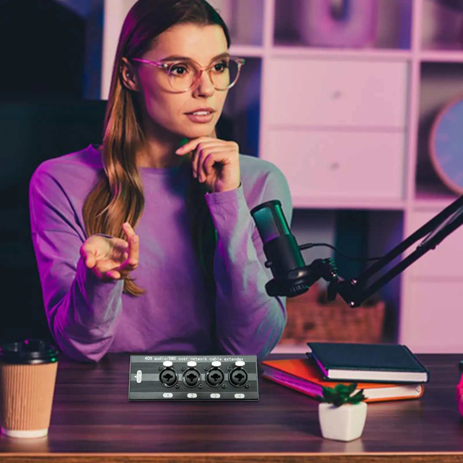 4 Channel Over Ethernet Box High Speed Aluminum Alloy Offices Supplies 4 Channel Network Cable Extender For Stage Monitor