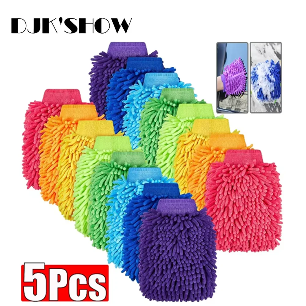 Microfiber Cleaning Gloves 1/3/5pcs Microfiber Car Wash Gloves Auto Single-Side Ultra Absorbent Wash Car Sponge Scratch Free Microfiber Cleaning Tool