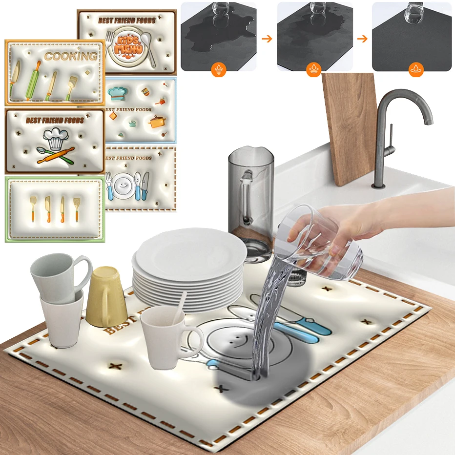 

Kitchen Absorbent Mat Countertop Coffee Dish Drying Mat Countertop Bar Diatom Mud Quick Drying Pads for Kitchen Bathroom
