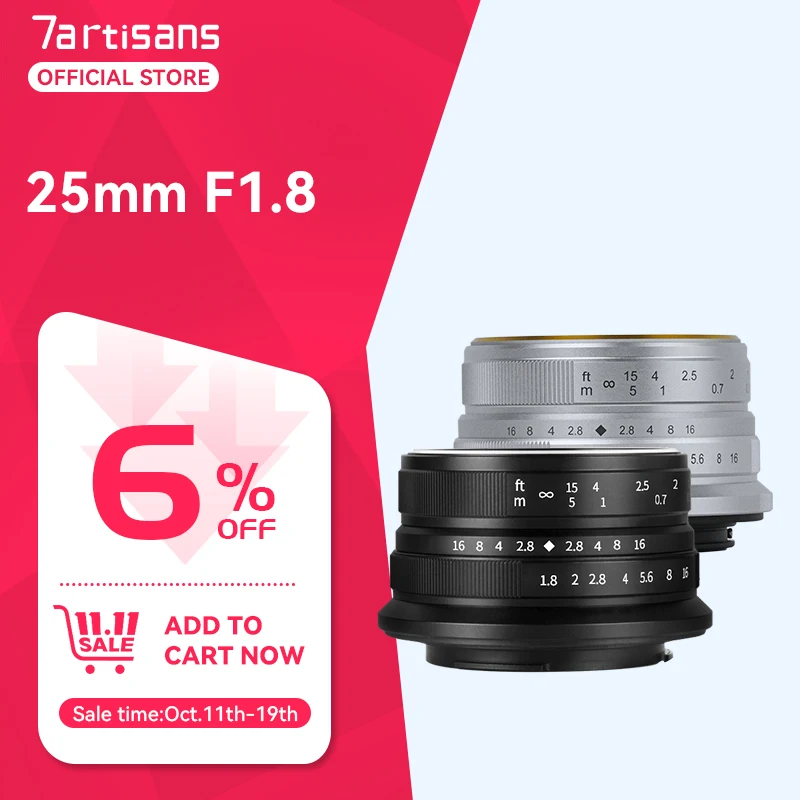 25mm F1.8 APS-C Manual Prime Lens 7artisans Sony E ZEV10 A6400 Fujifx X-T1 X-T4 Olympus&Panasonic M4/3 E-P1