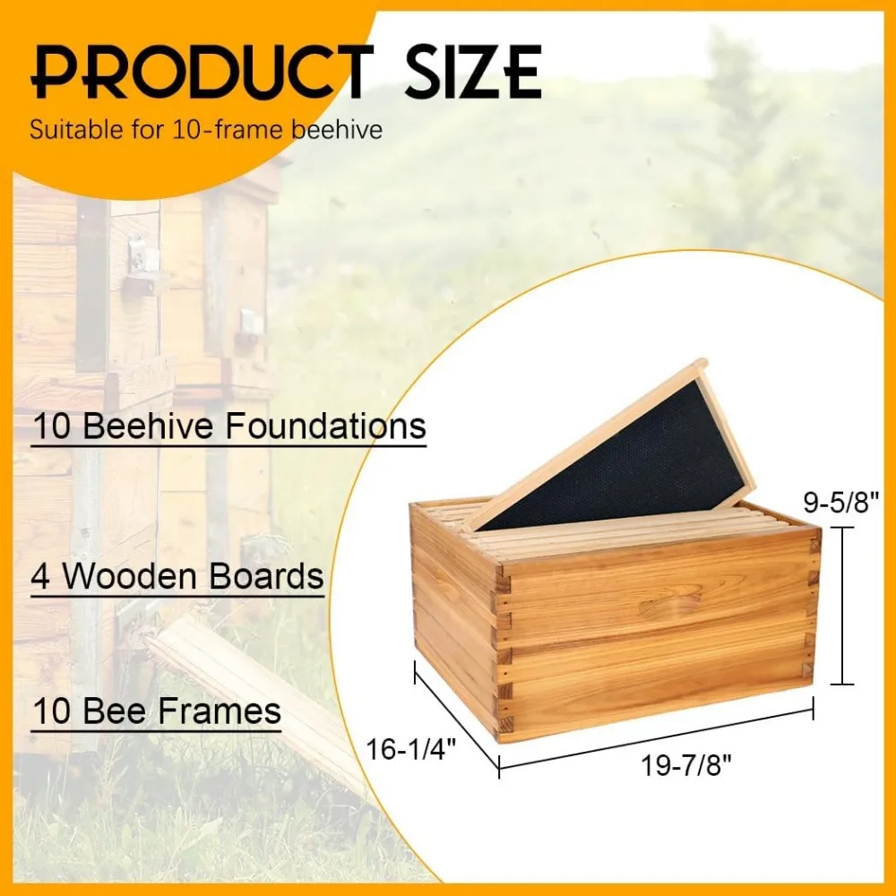 10 Frame Bee Hives,Hive Include 2 Deep Bee Box 2 Medium Beehive Box with Frames and Wax Foundation,