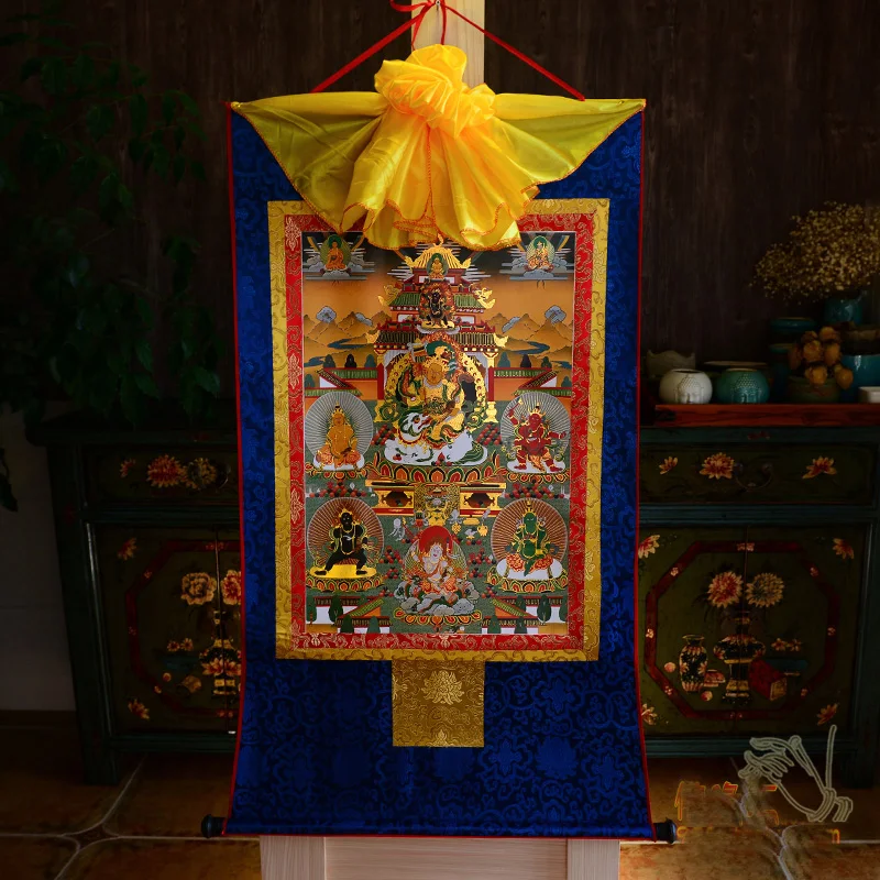 

Wholesale Buddhist supplies-120CM LARGE--Buddhism ART silk Five God of wealth Jambhala Buddha Thang-ga Thangka Buddha painting