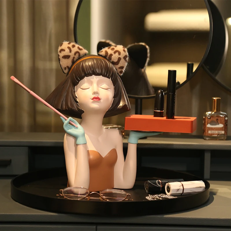 Vassoio portaoggetti per cosmetici, decorazione da scrivania, statuette decorative per camera da letto della ragazza, rossetto, profumo, accessori per la decorazione della casa - immagine 3