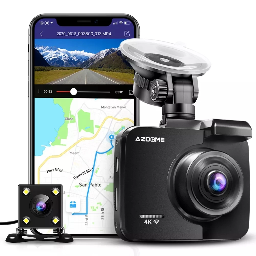 AZDOME GS63H Car Dash Cam Ultra HD 4K Dash Camera Dual Lens Built in GPS  DVR Recorder Dashcam With WiFi G-Sensor Loop Recording