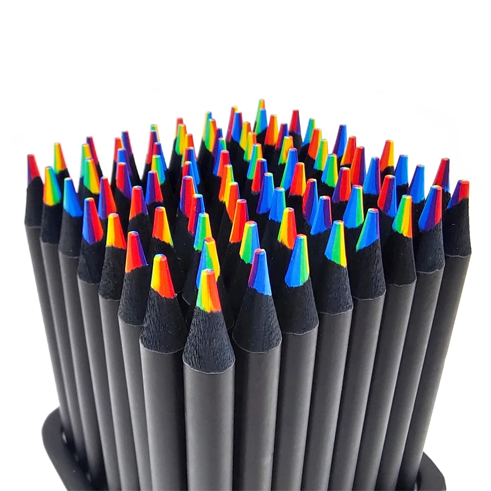 

12pcs pastel 7 Colors Concentric Gradient Rainbow Pencil Crayons Colored Pencil Set cheap kawaii stationery Art Painting Drawing
