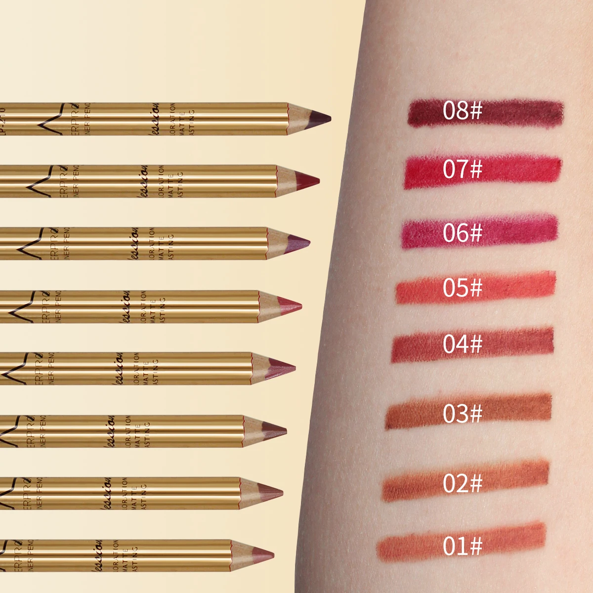 Lipliner Pencil 8-Color Long Lasting Waterproof Professional Soft Smooth Colorful Matte Lipstick Cosmetics Makeup Tool