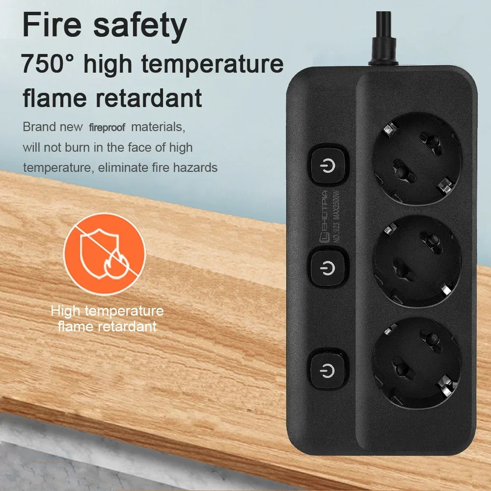 Power Strip EU Plug AC Outlets Multitap Socket 1.8m Extension Cord Electrical Independent Control Switch Network Filter Adapter
