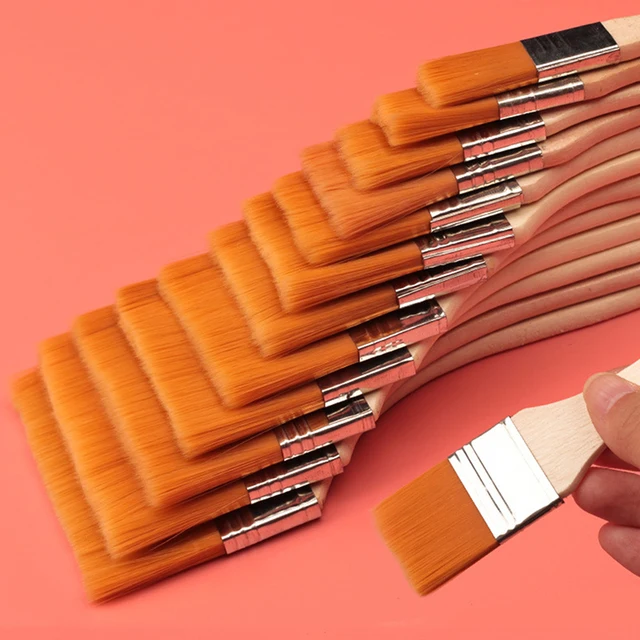 Pennello in nylon Manico in legno liscio Pennelli per acquerello 12 pezzi/set di alta qualità per materiale scolastico per pittura a olio acrilica 1