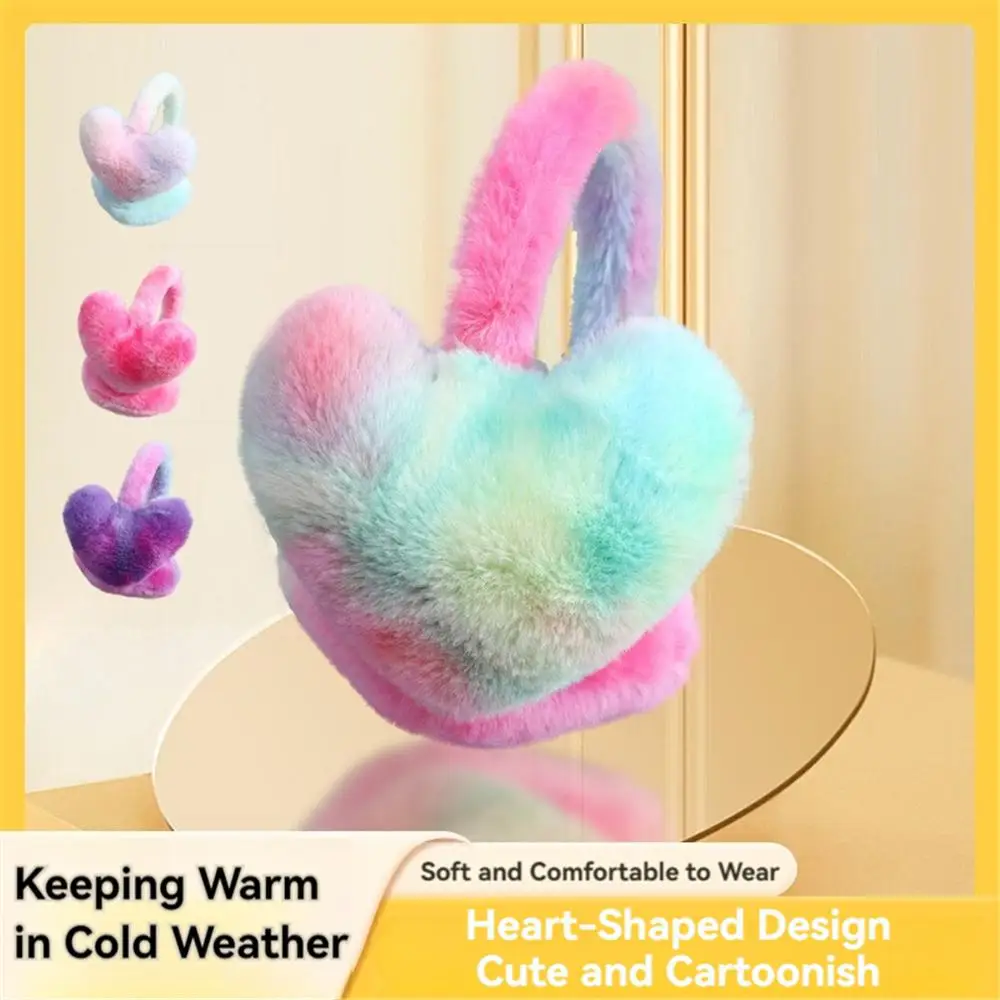 Plush Rainbow Heart Shaped Earmuffs for Women Winter