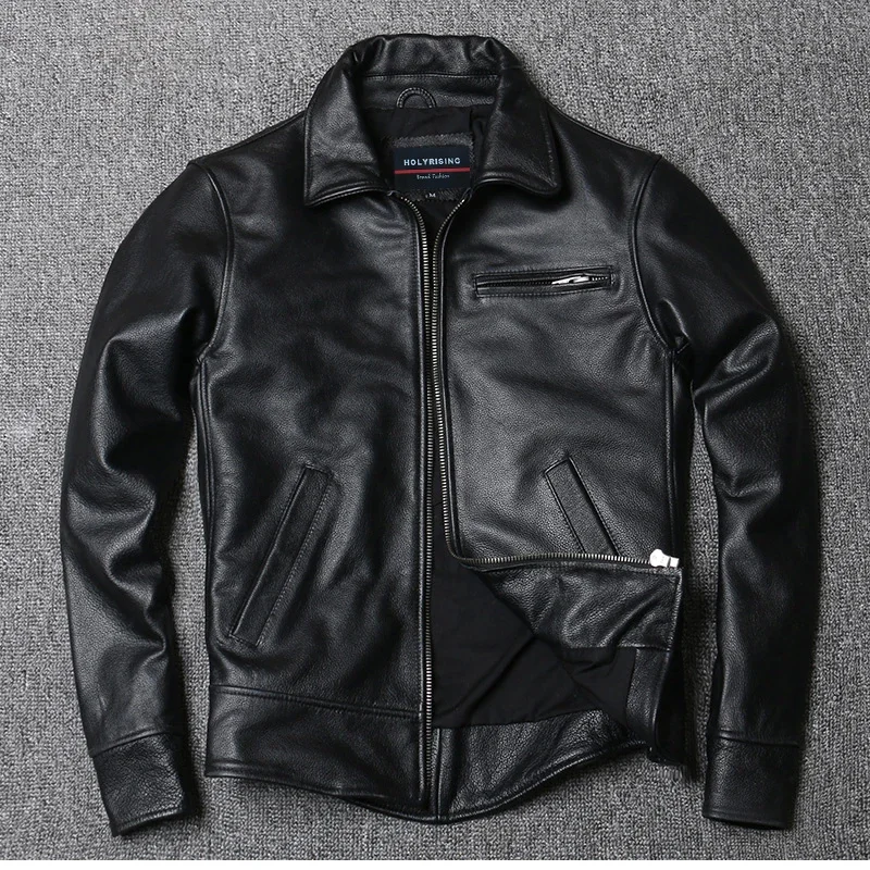

2023 Mens Motorbiker Jacket Black Genuine Motorcycle Coat Spring and Autumn Slim Real Cowhide Leather Jackets