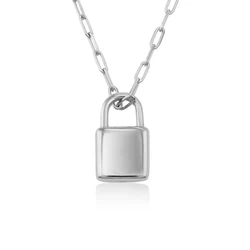 Custom Engraved Personalized Lock Necklace in Stainless Steel - Elegant Three - Color Jewelry Gift (Silver)
