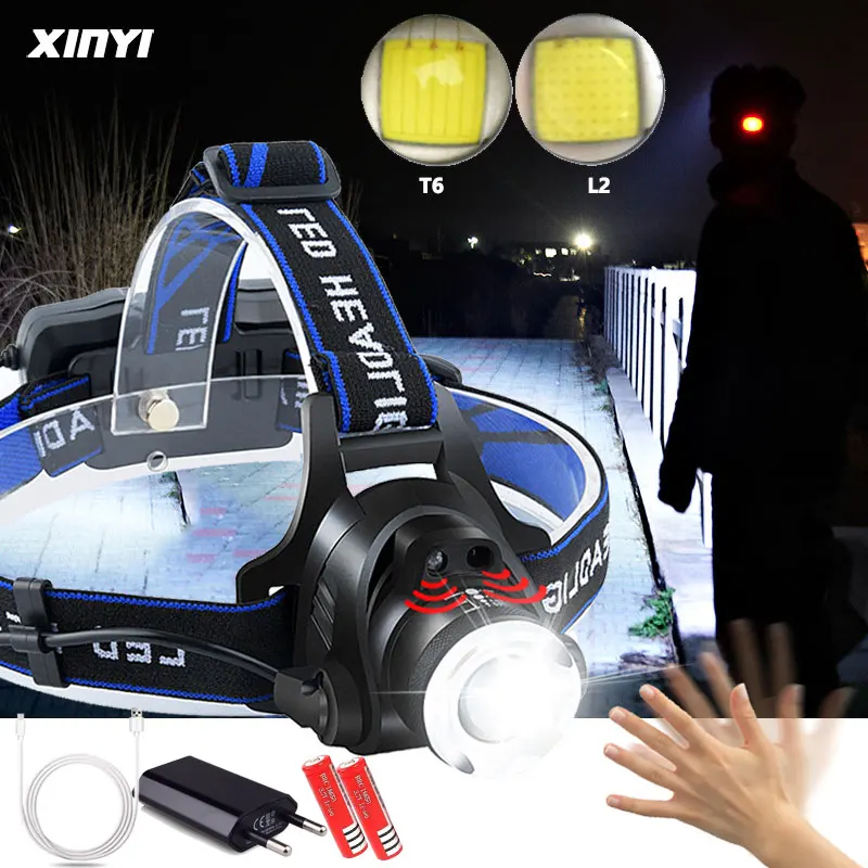 

LED Headlamp Body Motion Sensor T6/L2/ Zoomable Led Head lamp Flashlight Torch Headlight Lanterna light for Camping