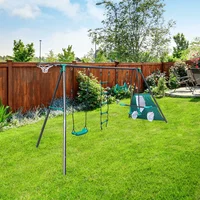 Blackish green interesting four function swingset with face to face metal plastic safe swing seat 550lbs for outdoor for age 3+ 1