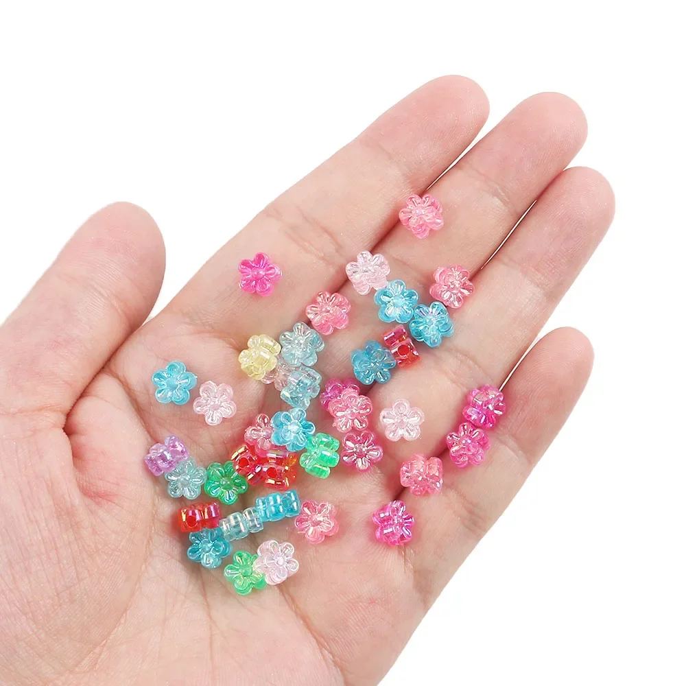 200개 7mm 혼합 색상 AB 꽃 아크릴 비즈 루즈 스페이서 비즈 쥬얼리 제작 DIY 참 브레이슬릿 & 목걸이 액세서리