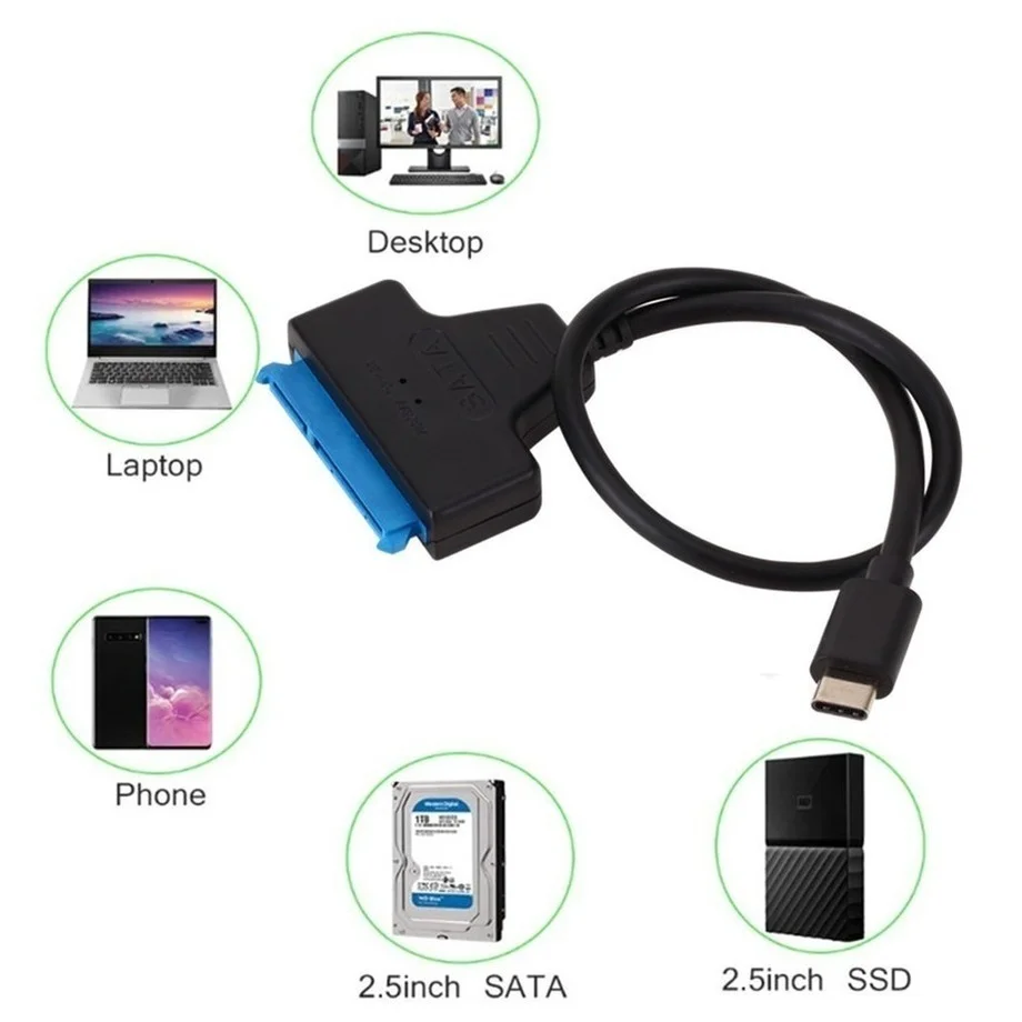 Universal Tipo-c Usb 3.1 para Sata Linha Fácil Drive Desktop Hard Drive Notebook Leia Dados Alta Velocidade Fit para pc Laptop - Imagem 6