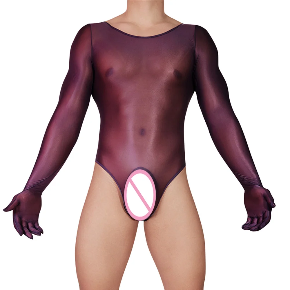 Sexy Men Oil Glossy Shiny Bodysuit for Men Bodysuits