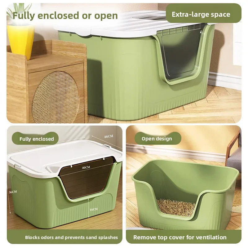 Extra Large  Litter Box Full Enclosure Spla Proof Toilet  Maine Coon Giant Poop Pan Pet Supplies Square ape