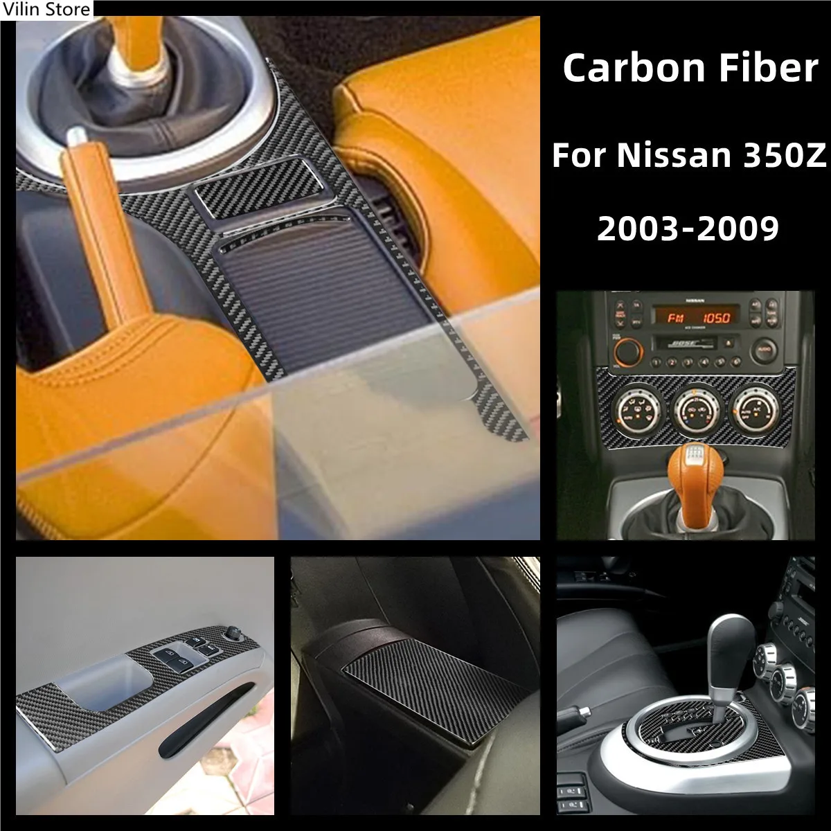 

Carbon Fiber For Nissan 350Z 2003-2009 Air Outlet Steering Wheel Gear Interior Trim Decoration Sticker Car Styling Accessories