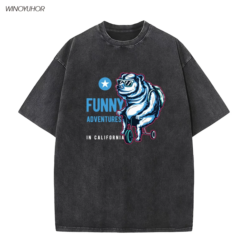 

Hip Hop Streetwear Washed T Shirt Funny Anime Bear Print T-Shirt 2023 Men Harajuku Cotton Tops Tees Short Sleeve Tshirt
