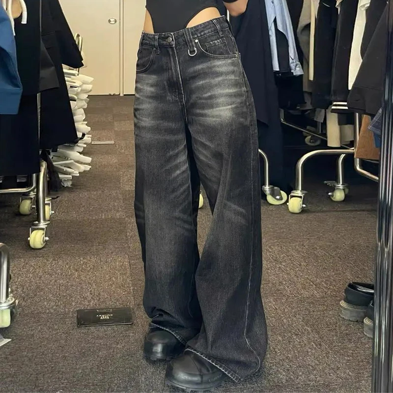 

Vintage Black Barrel Jeans Wide Leg Pants Woman & Men High Waisted Loose Baggy Jeans Female Streetwear Y2K Pants Trousers