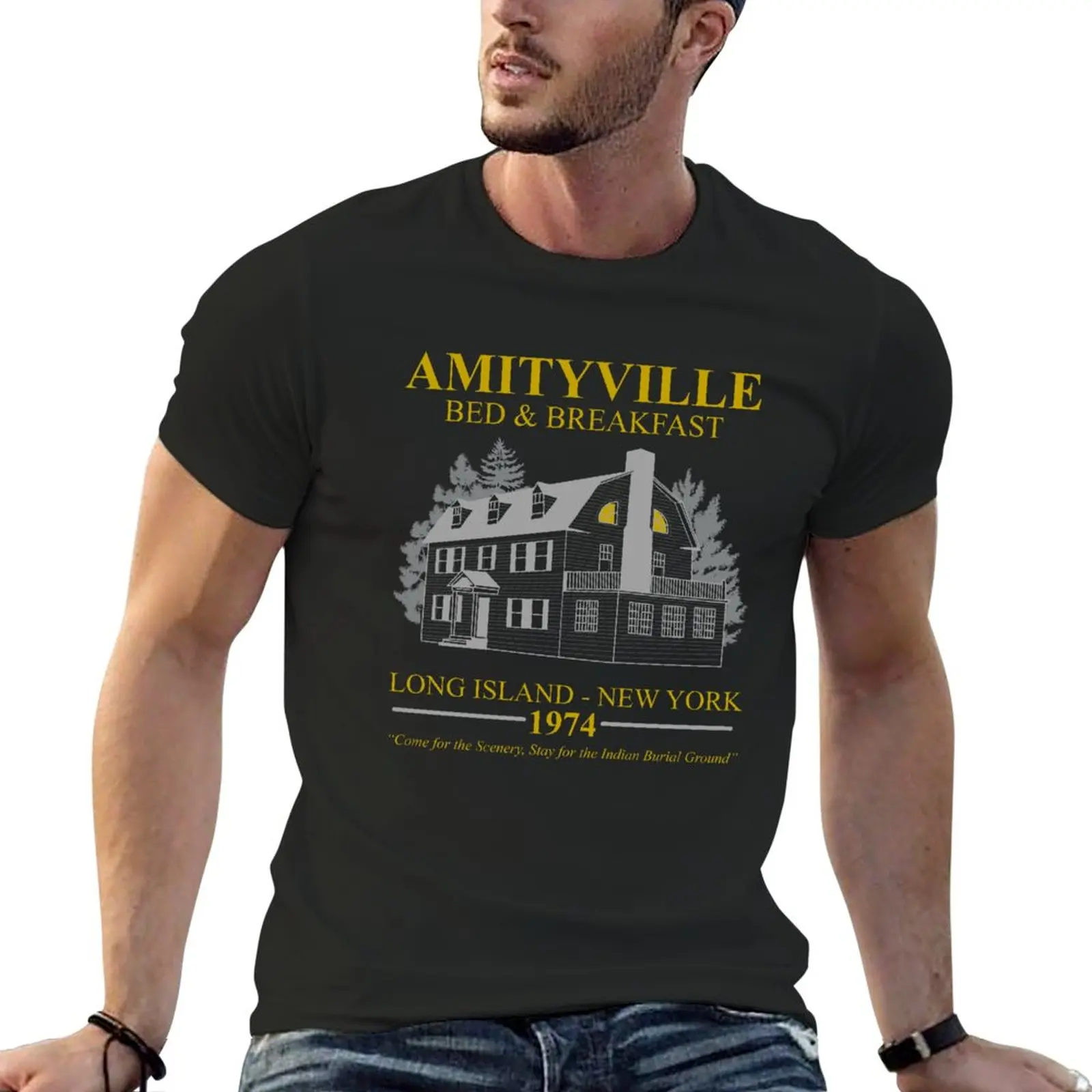 

Amityville Bed and Breakfast T-Shirt hippie clothes custom t shirt men workout shirt