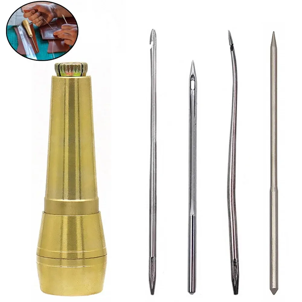 Leather Sewing Kit 5PCS/Set Leather Sewing Kit DIY Leather Sewing Awl Needle with Copper Handle Set Canvas Tent Shoes Repairing Tool